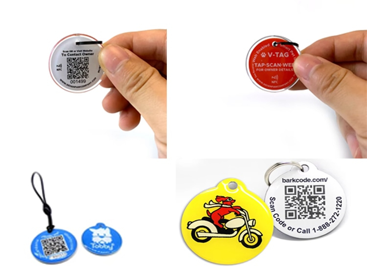 Esta imagen muestra chapas RFID para mascotas con un número de serie impreso que mejora la trazabilidad en clínicas, refugios y sistemas de gestión animal.