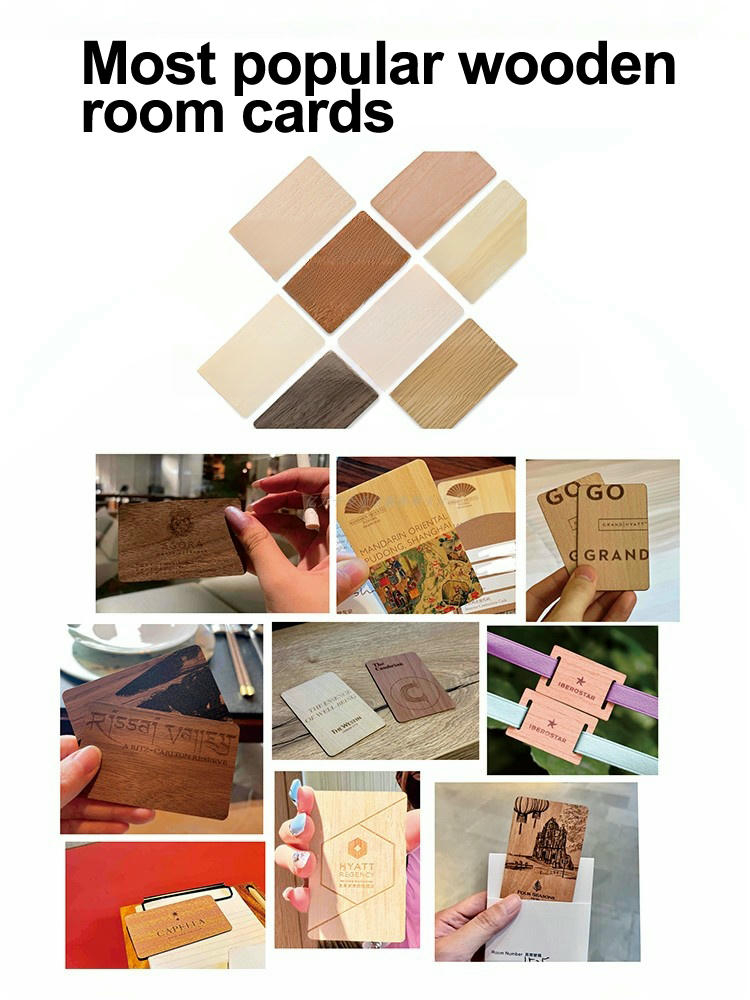 Conjunto de tarjetas de visita de madera de tilo personalizadas con logotipos y datos de contacto grabados.