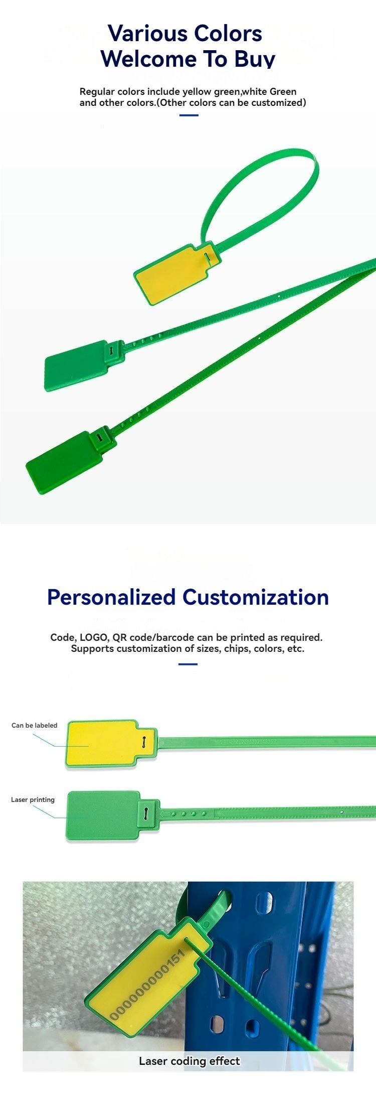 Un gráfico de personalización muestra la etiqueta RFID de brida modelo Z33230-1 con área imprimible y el efecto de la codificación láser en una muestra montada.