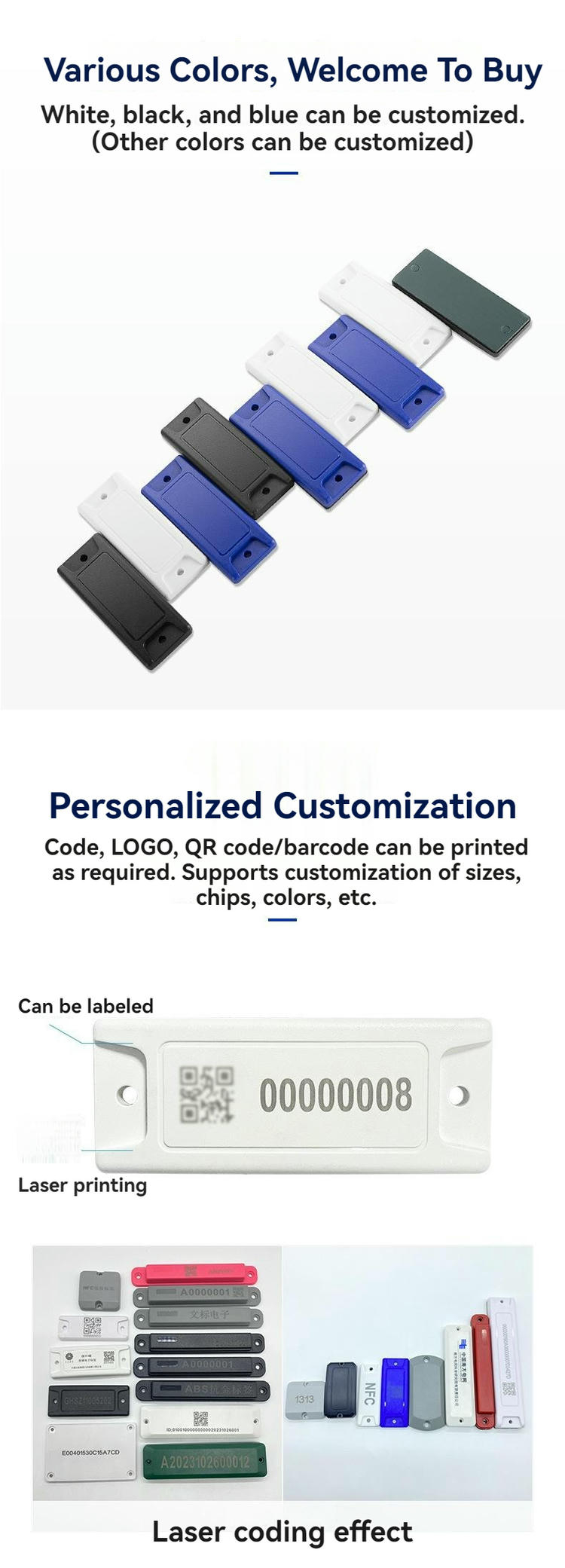 Etiquetas RFID ABS sobre metal personalizadas para identificación de activos mostradas desde una perspectiva lateral con borde pulido para aplicaciones de Etiquetas RFID ABS sobre Metal.