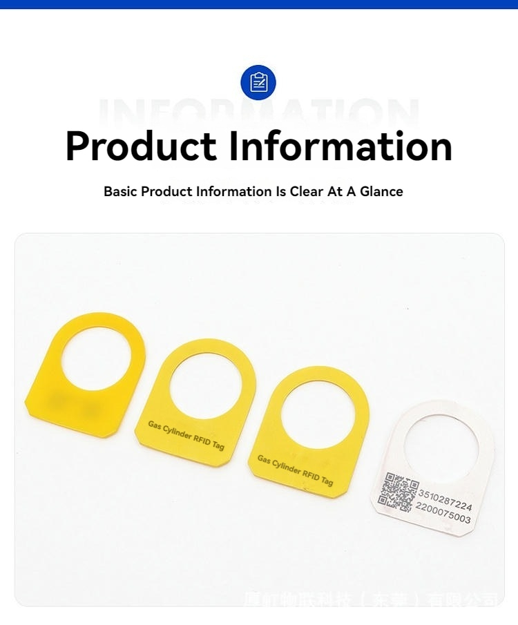 Etiqueta RFID verde de polipropileno para marcar y rastrear cilindros de gases inertes en grandes instalaciones industriales.