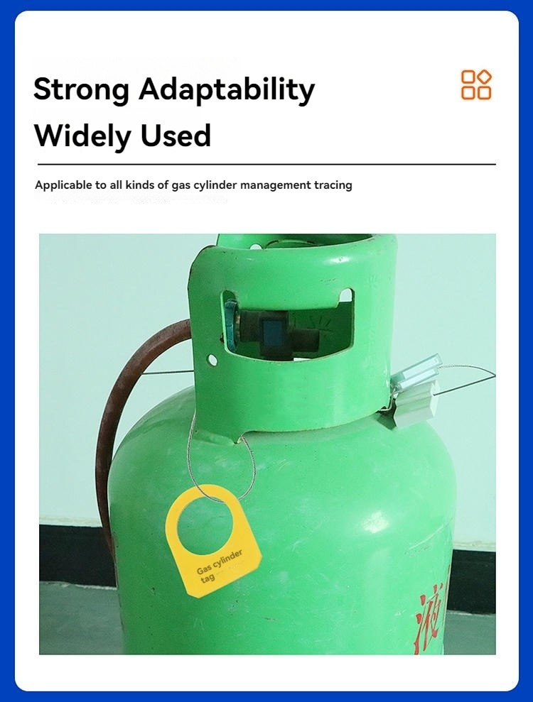 Etiqueta RFID roja para identificar y controlar cilindros de gases inflamables o peligrosos en instalaciones industriales.