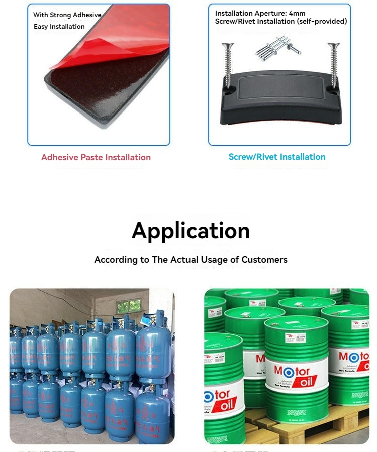 Ilustración de las distintas opciones de chip, incluidas las frecuencias UHF y HF, disponibles para la etiqueta de botellas de gas.