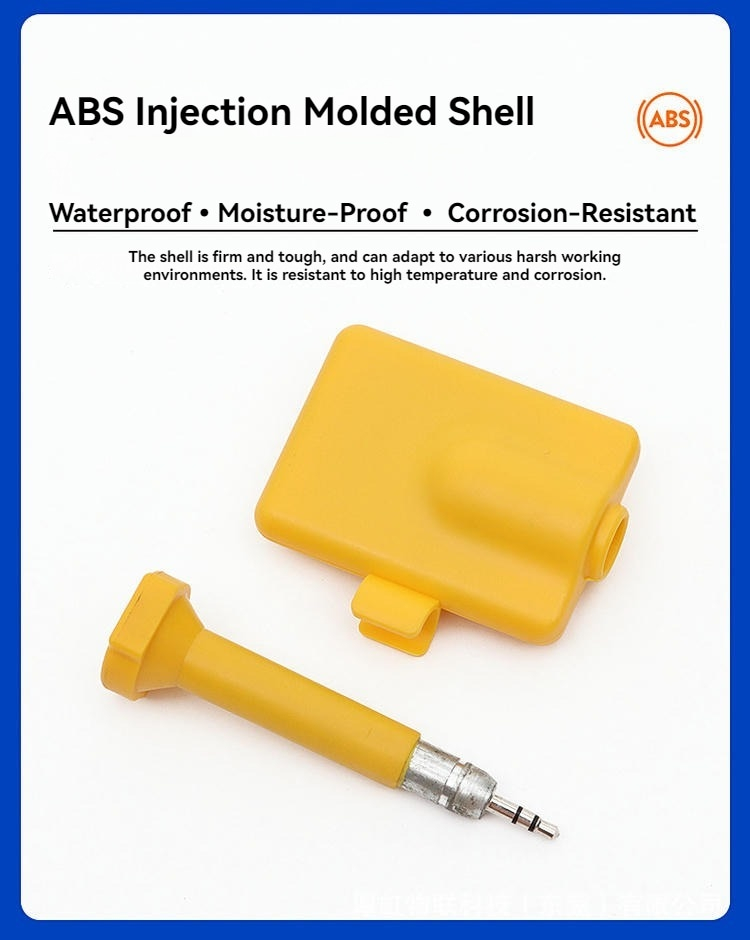 Cartel del precinto de seguridad RFID amarillo SV-008 que destaca su carcasa ABS impermeable y resistente a la corrosión.