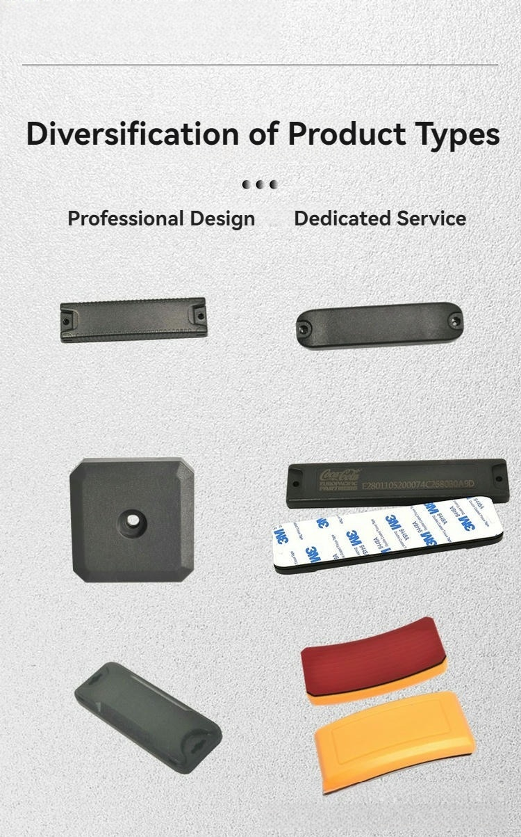 Esta imagen muestra el detalle de corte láser de las etiquetas RFID ABS On-Metal para seguimiento de racks de almacén en aplicaciones de etiquetas RFID ABS On-Metal.
