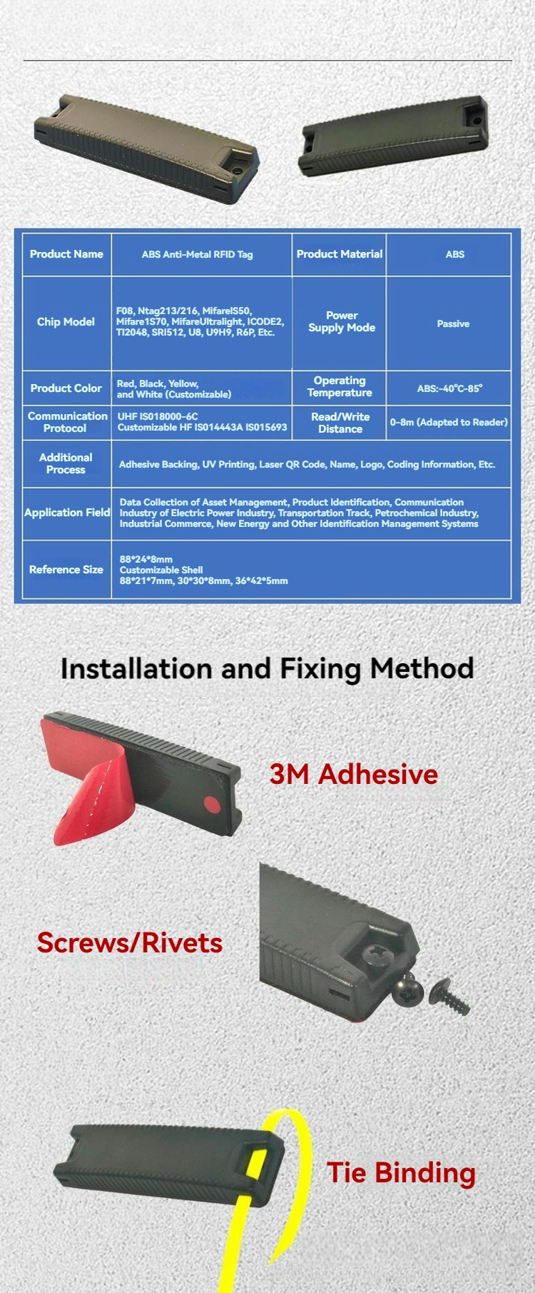 Etiquetas RFID ABS On-Metal para seguimiento de racks de almacén con superficie premium para compradores que comparan soluciones de etiquetas RFID ABS On-Metal.