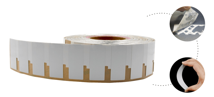 Diagrama de la estructura multicapa y la antena rompible al retirar la etiqueta RFID F6025-2.
