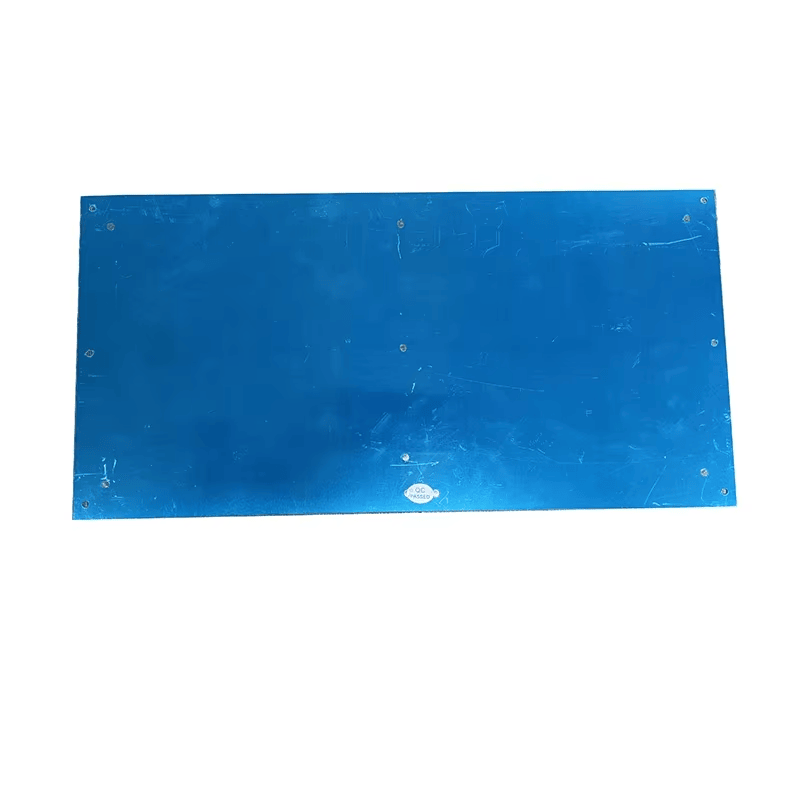 Esta imagen muestra la cara posterior azul de la antena RFID UHF ZK-ANT4221 con puntos de tornillos visibles alrededor del panel.