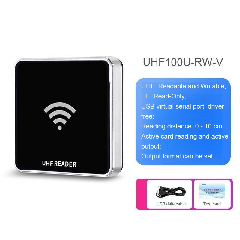 Un lector RFID moderno de la serie UHF100U equipado con interfaz Type C para hardware móvil y de sobremesa actual.