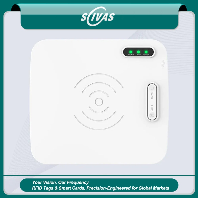 El codificador USB RFID UHF de alta velocidad CK-D1A incorpora un diseño blanco compacto de escritorio para la programación y verificación profesional de etiquetas.