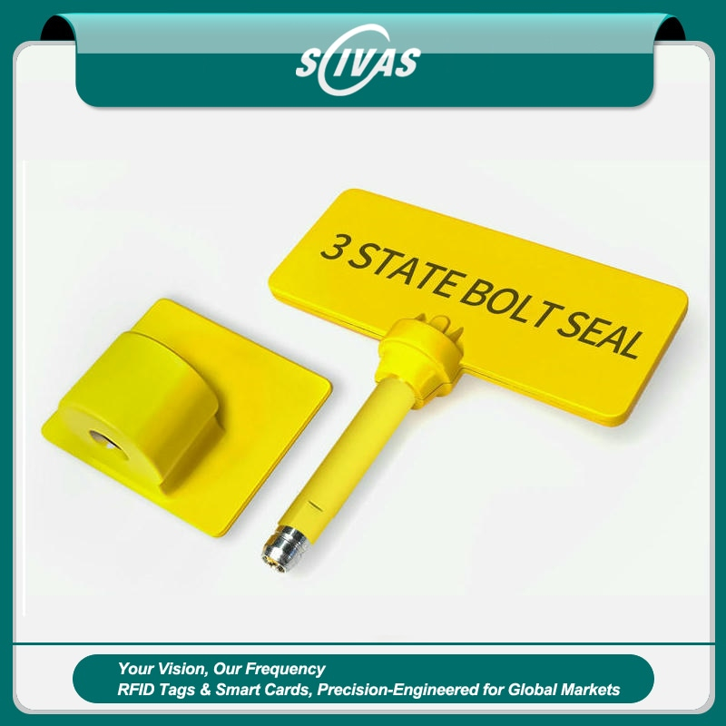 Precinto de seguridad RFID UHF para contenedores de carga con una vista clara de este aspecto: vista frontal; para aplicaciones de Precintos de seguridad RFID.