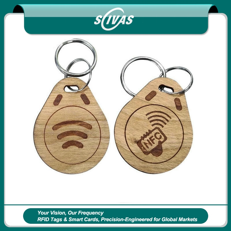 Llaveros RFID de madera grabados para control de acceso