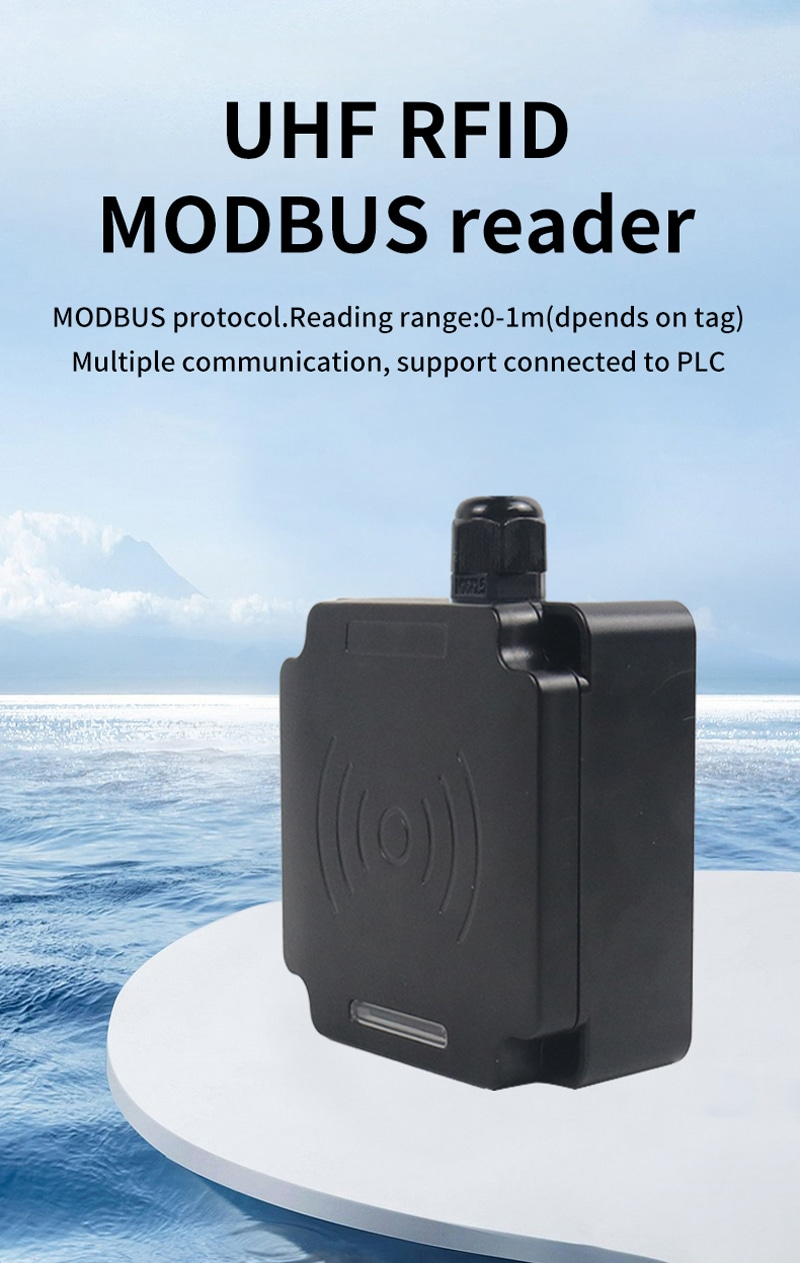 Imagen de presentación del lector RFID UHF Modbus FD-605 colocado sobre una plataforma circular.