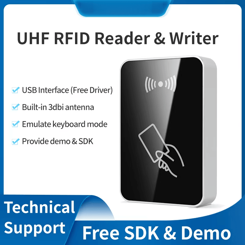 Lector RFID UHF de escritorio inteligente FD-603 compatible con modo de emulación de teclado para introducir datos fácilmente sin necesidad de desarrollar una API.