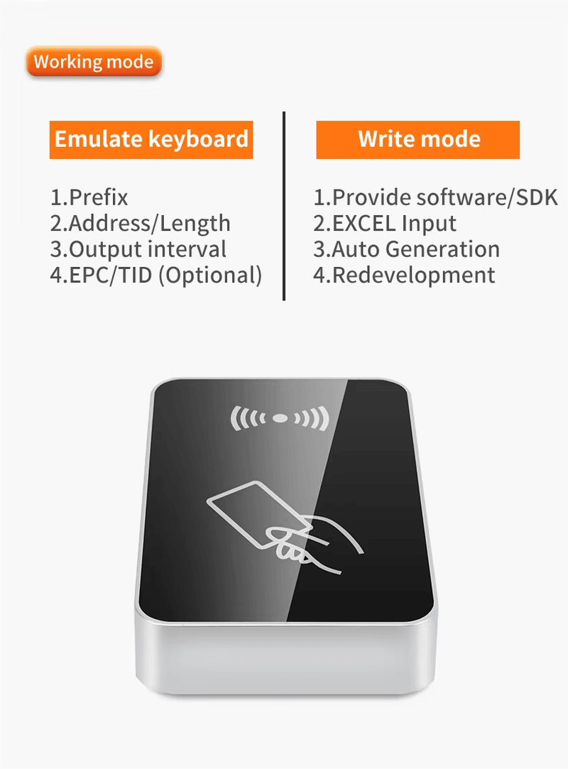 Demostración del modo de emulación de teclado del lector UHF RFID FD-603 introduciendo directamente el identificador de una etiqueta en un campo de texto.