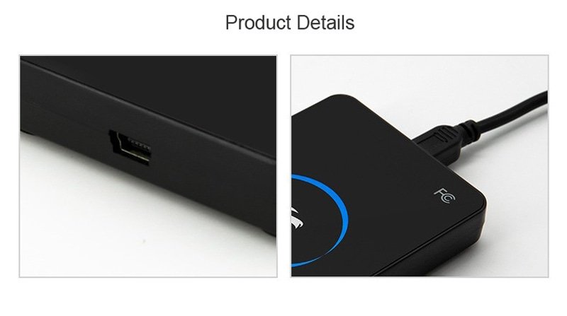 Lector RFID de sobremesa de 125KHz para captura de UID, mostrando este aspecto: acabado del material, para compradores que comparan soluciones de Lectores RFID LF de 125KHz.