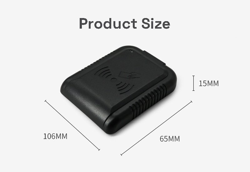 Lector RFID LF de 125 kHz para registro de tarjetas en sistemas de control de accesos.