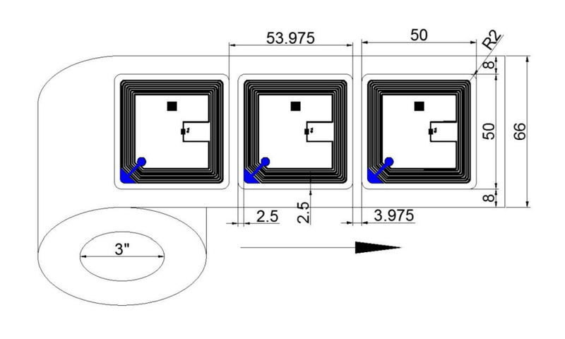 El diagrama de estructura por capas muestra la composición resistente de la etiqueta RFID HF de papel estucado diseñada para la identificación de productos cosméticos a largo plazo.