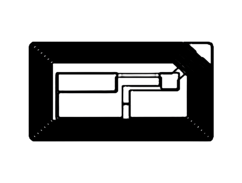 Este diagrama técnico muestra la disposición interna de la antena de cobre de las etiquetas RFID HF utilizadas para la gestión inteligente de bibliotecas escolares.