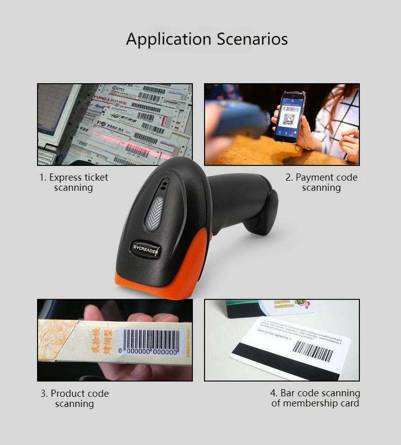 Vista lateral del escáner láser USB para códigos de barras 1D.