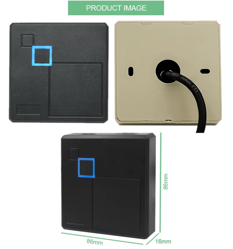 Lector NFC RFID sin contacto con logotipo impreso para proyectos de control de acceso.