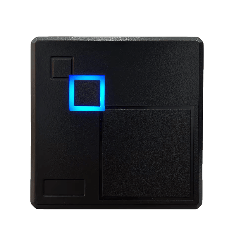 Esta imagen destaca este aspecto de Lector de tarjetas sin contacto NFC RFID para control de acceso: sistema de seguridad; para aplicaciones de Lectores de acceso RFID.