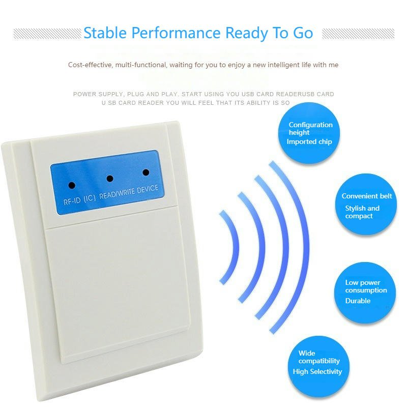 El lector rfid serie de la serie ka-c10f presenta una interfaz de puerto rs estable y una conexión de alimentación usb para una transmisión de datos fiable en el comercio minorista