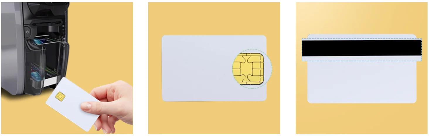 Tarjetas inteligentes SLE4442 personalizadas para emisión segura mostradas en la sección de descripción con vista angular del producto para aplicaciones de tarjetas IC de contacto.
